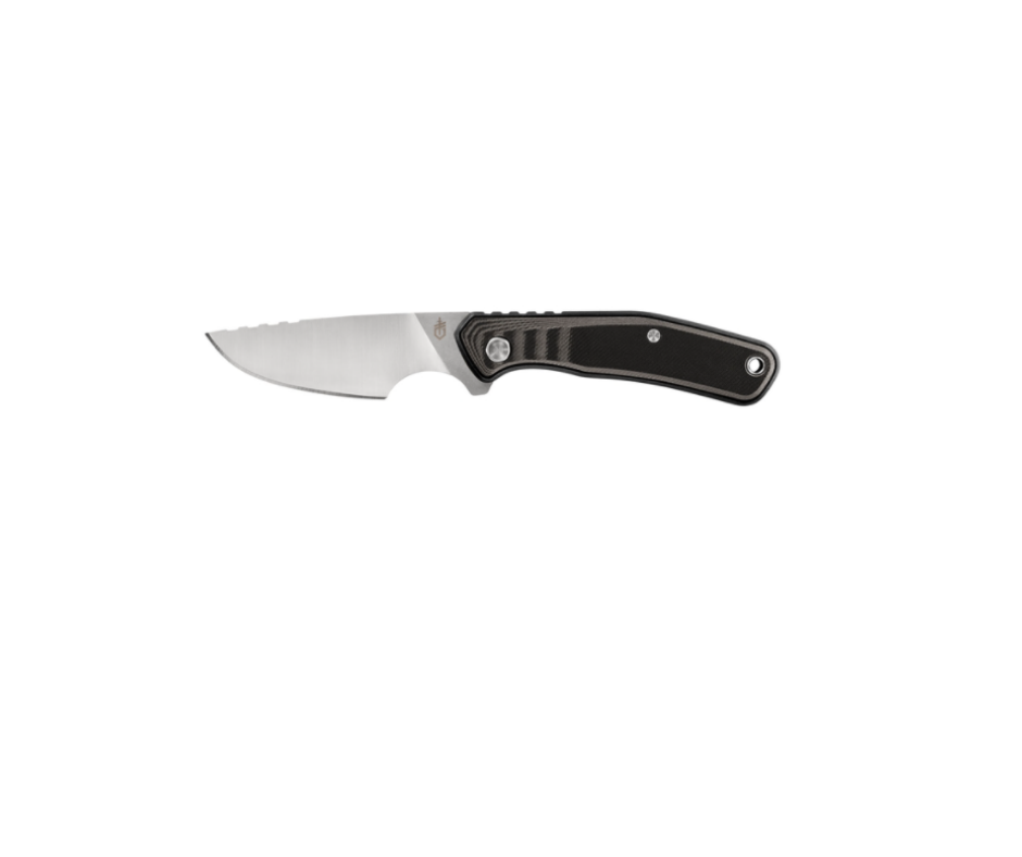 Gerber Downwind Caper fastbladet kniv med sort håndtag og glat klinge